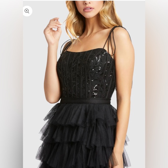 Ieena Mac Duggal Black Sequin Bustier Tier Tulle Prom Formal Ball Gown 16 - Picture 2 of 7